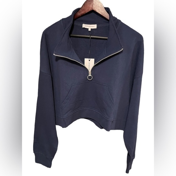 NWT WEWOREWHAT cropped Knit half zip Sweatshirt in Midnight Blue Size XL Womens - Picture 6 of 16